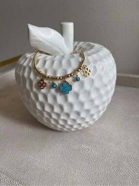 Gold-Tone Four-Leaf Clover Charm Bracelet with Turquoise Accents